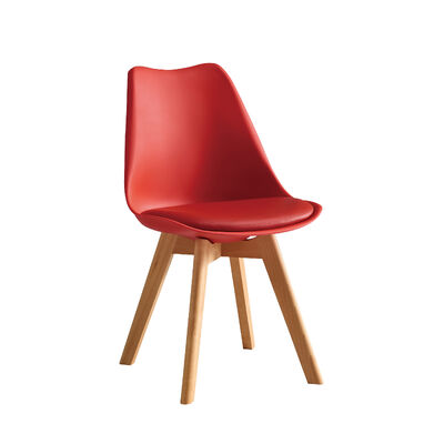 Buen precio Silla de bar Eames de estilo nórdico con asiento tapizado de espuma de PU y patas de madera sólida en colores personalizables en línea